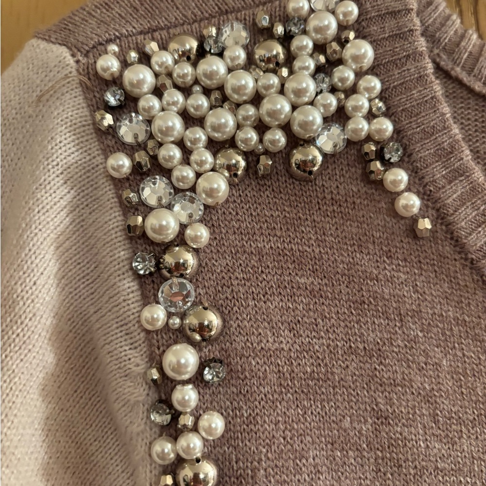 A. Byer Women's Sweater Dress with Pearl Accents - Brown and Cream - Picture 3 of 9